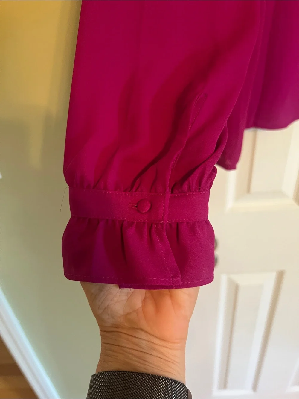 J. Crew Fuchsia Long-Sleeve Ruffled Cuff Blouse